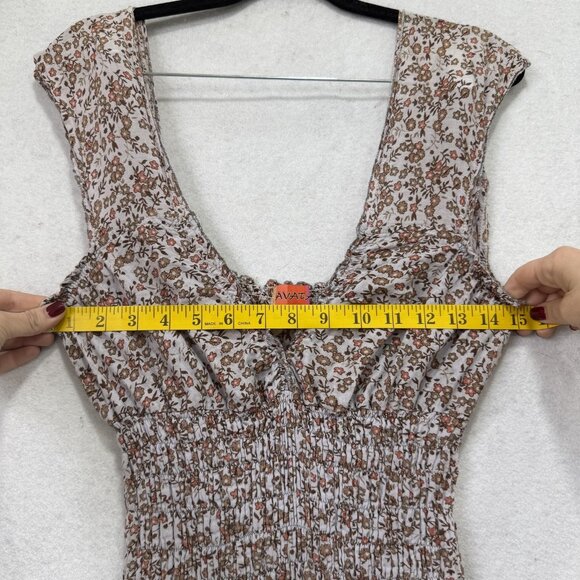 Avatar Dress Womens Small Floral Cotton Boho Maxi Smocked Tiered Deep V Neck - Picture 6 of 7